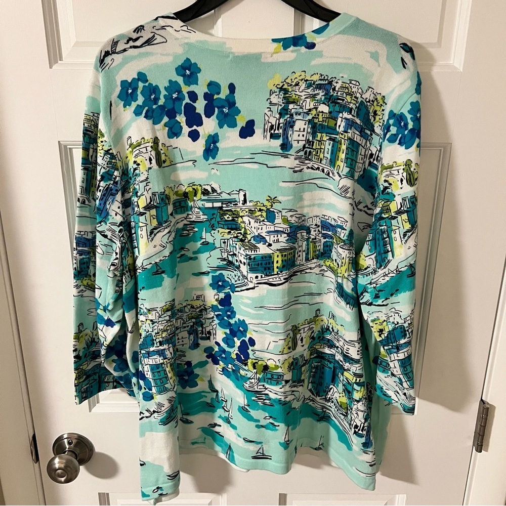 CJ Banks Women’s scenic coastal village cardigan 3/4 sleeve 100% cotton Sz 2X - Picture 3 of 4